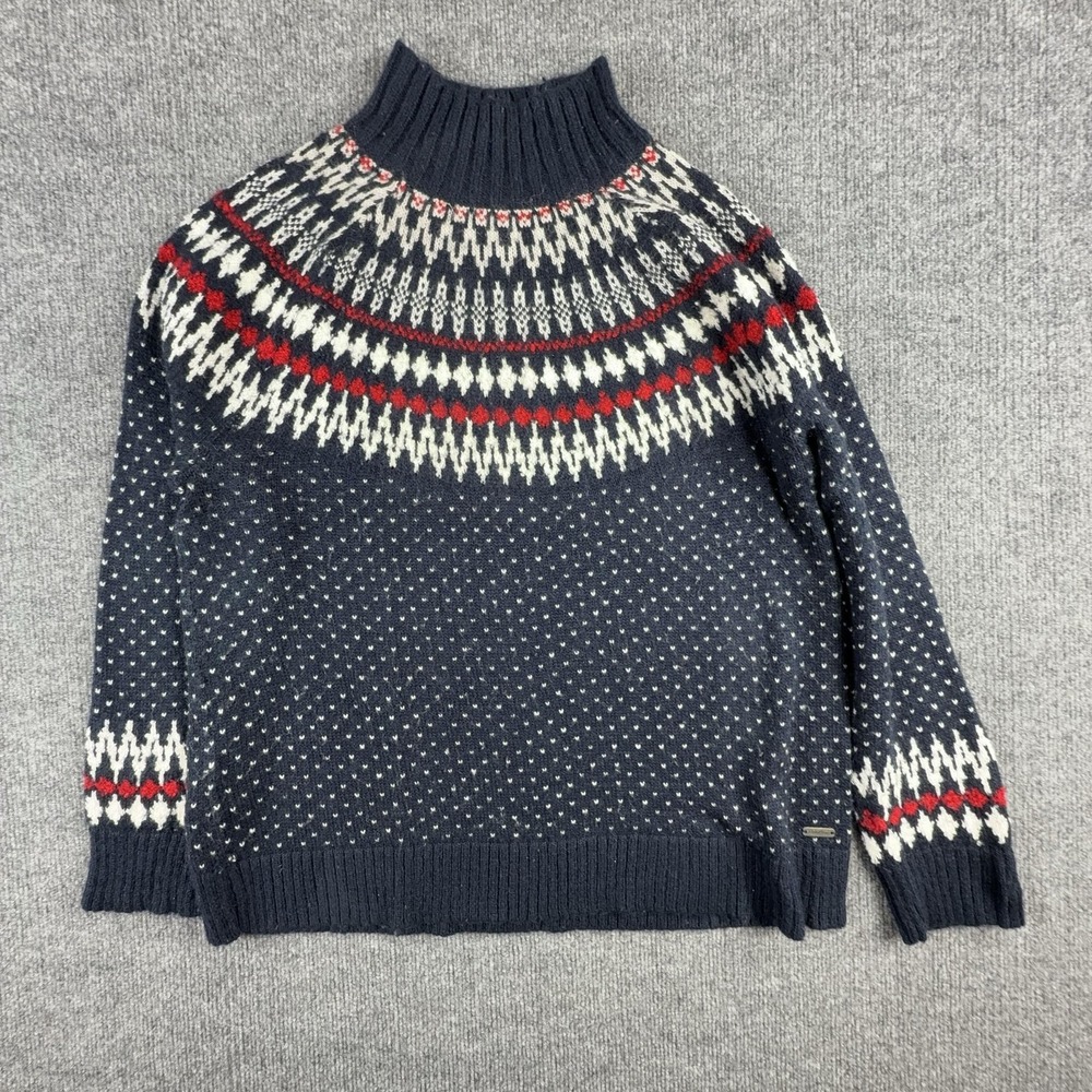 Eddie Bauer Sweater Womens Large Blue‎ Fair Isle Turtleneck Knit Pullover Ski